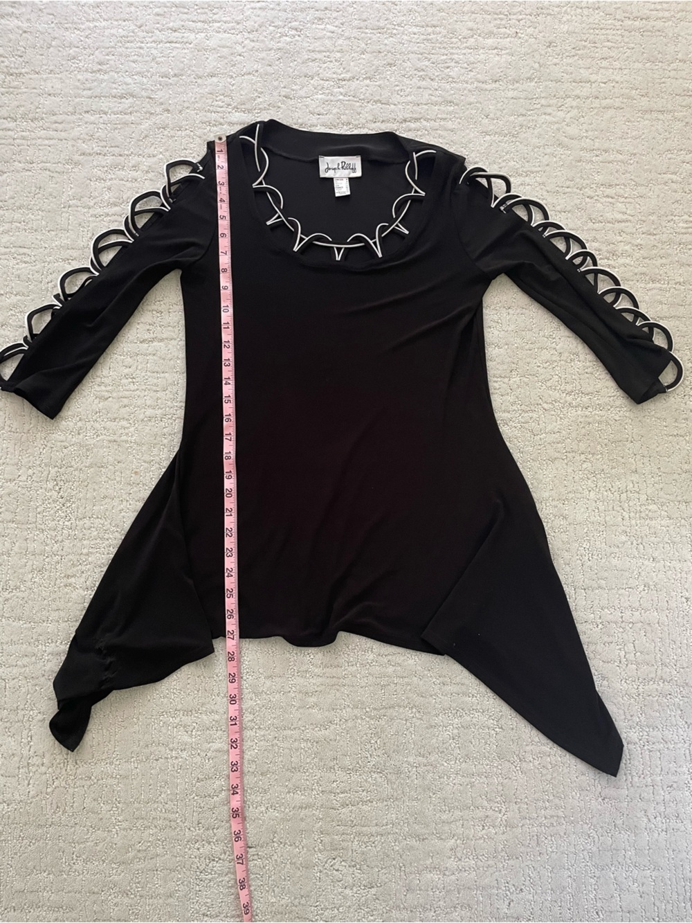 Joseph Ribkoff Black Tunic White Loops Shark Bite Hem Women's Lagenlook Size 4 - Picture 6 of 7